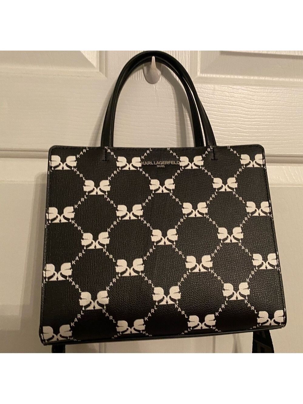 NWT Karl Lagerfeld Paris Maybelle Tote Bag Black White Logo MSRP $198